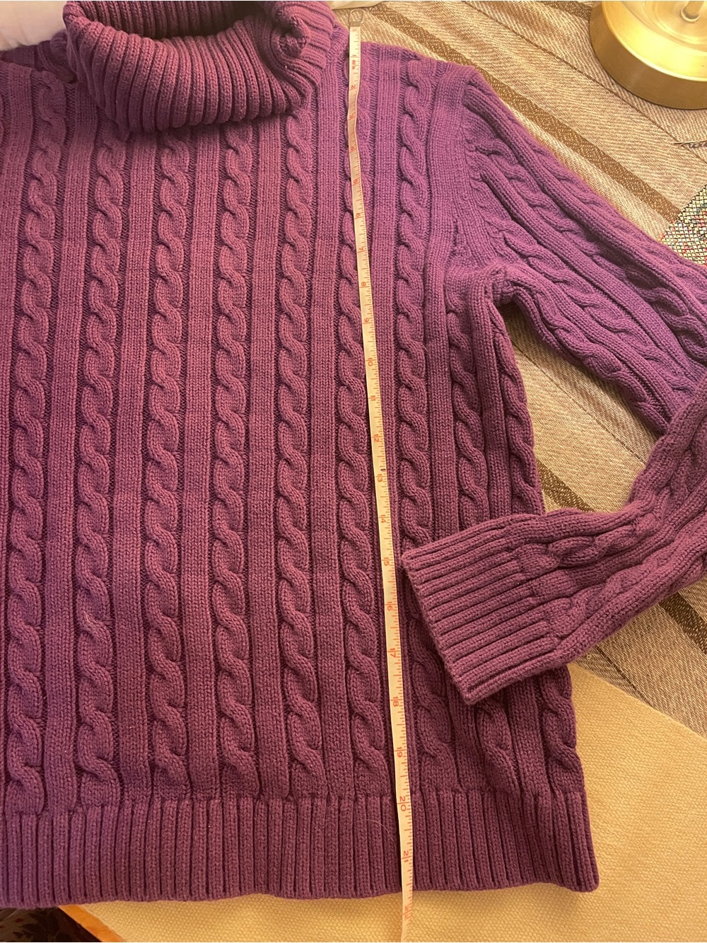 L.L. Bean Cable-Knit Turtleneck Sweater in Plum
